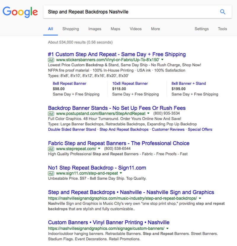 Nashville Sign and Graphics SEO Results